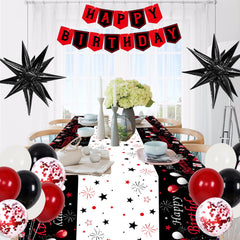 Perpetily happy birthday banner adds bold lettering to any wall.