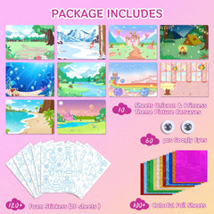 PERRYHOME princess foil art canvases for girls, colorful unicorn and fairy scenes.