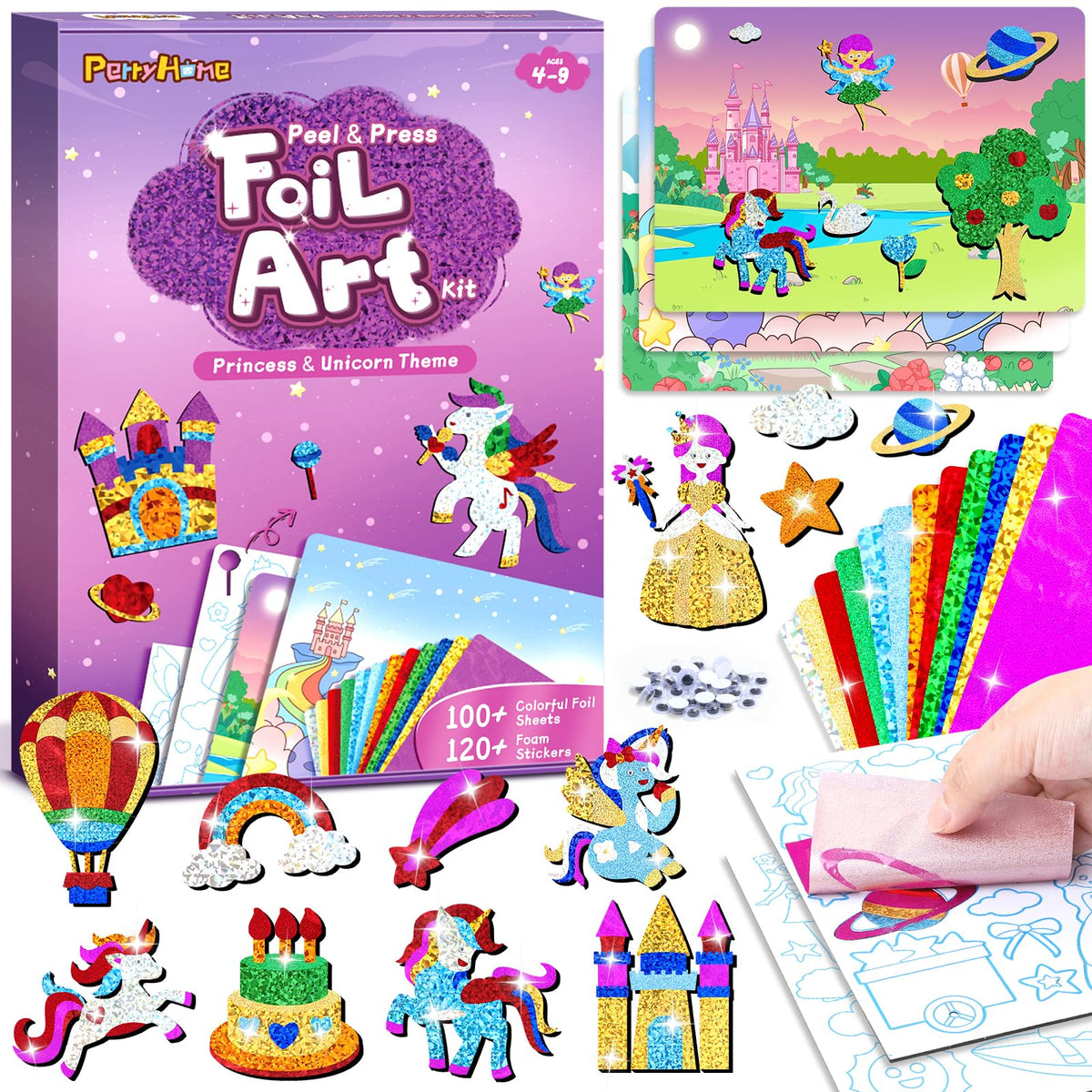PERRYHOME unicorn foil sticker kit for kids, spark creativity with mess-free craft fun.