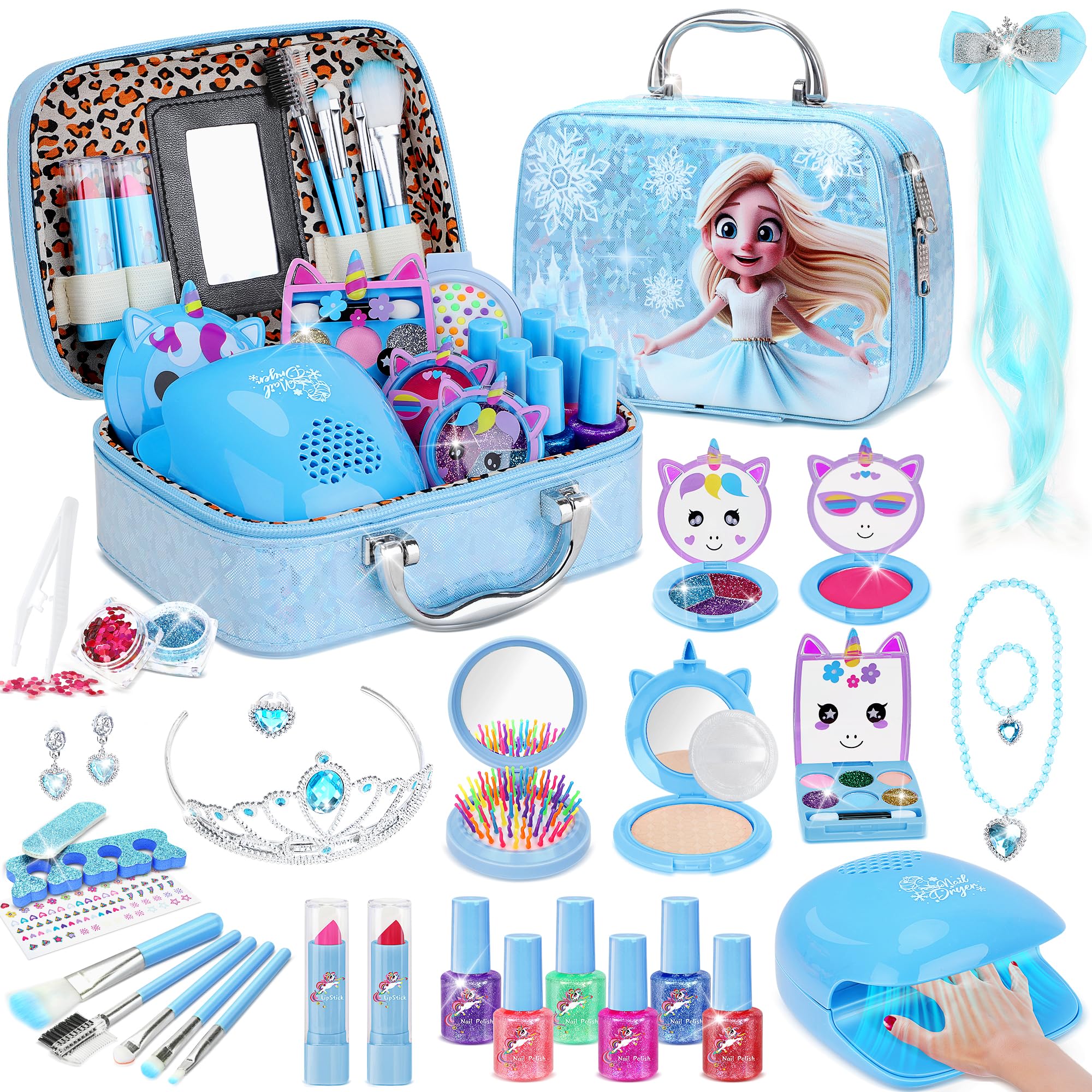 PERRYHOME Kids Makeup Kit with unicorn blue packaging for imaginative play