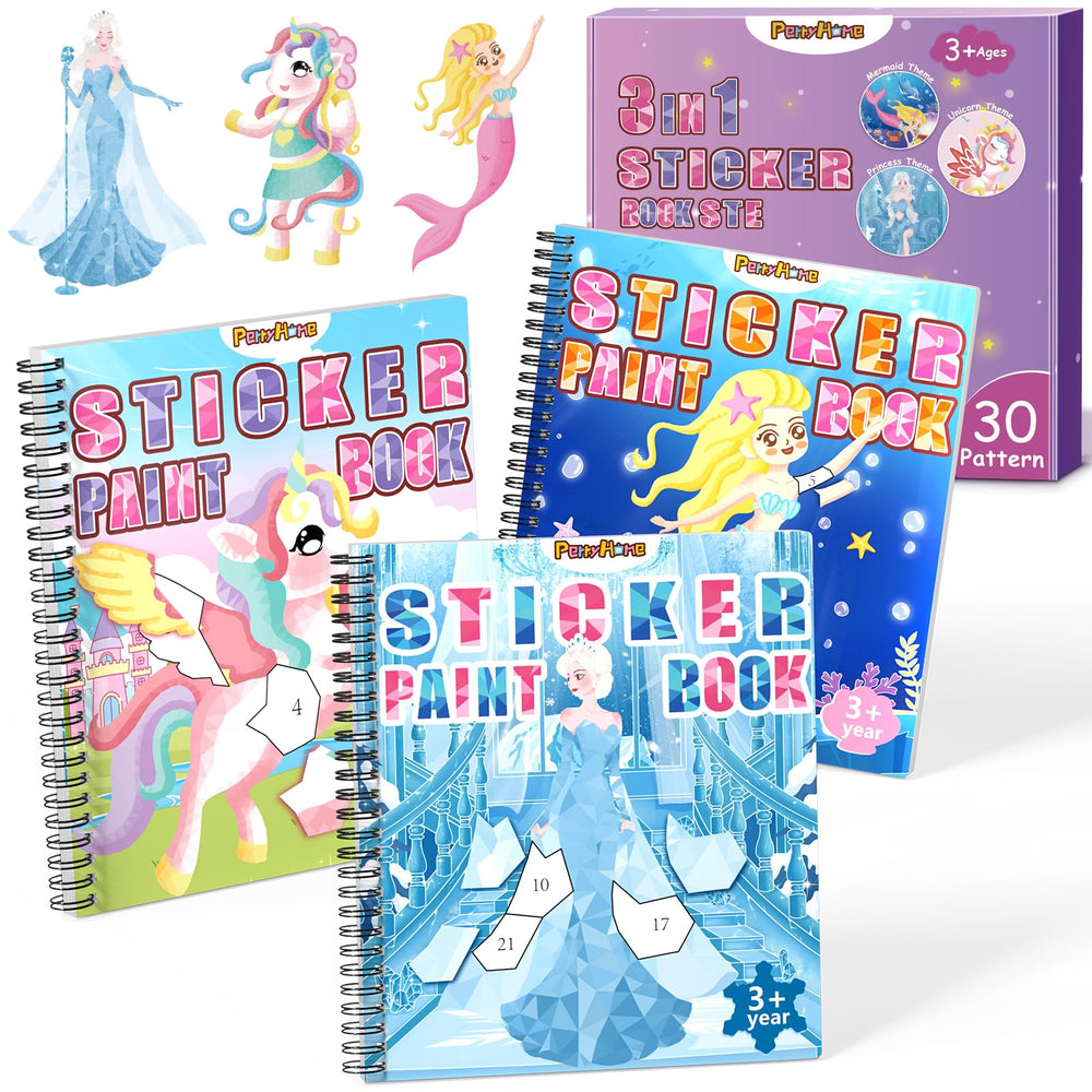 PERRYHOME sticker-by-number unicorn scene boosts fine motor skills and creativity.