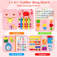 Petenjoy Busy Book pages open highlighting activity pages for toddlers