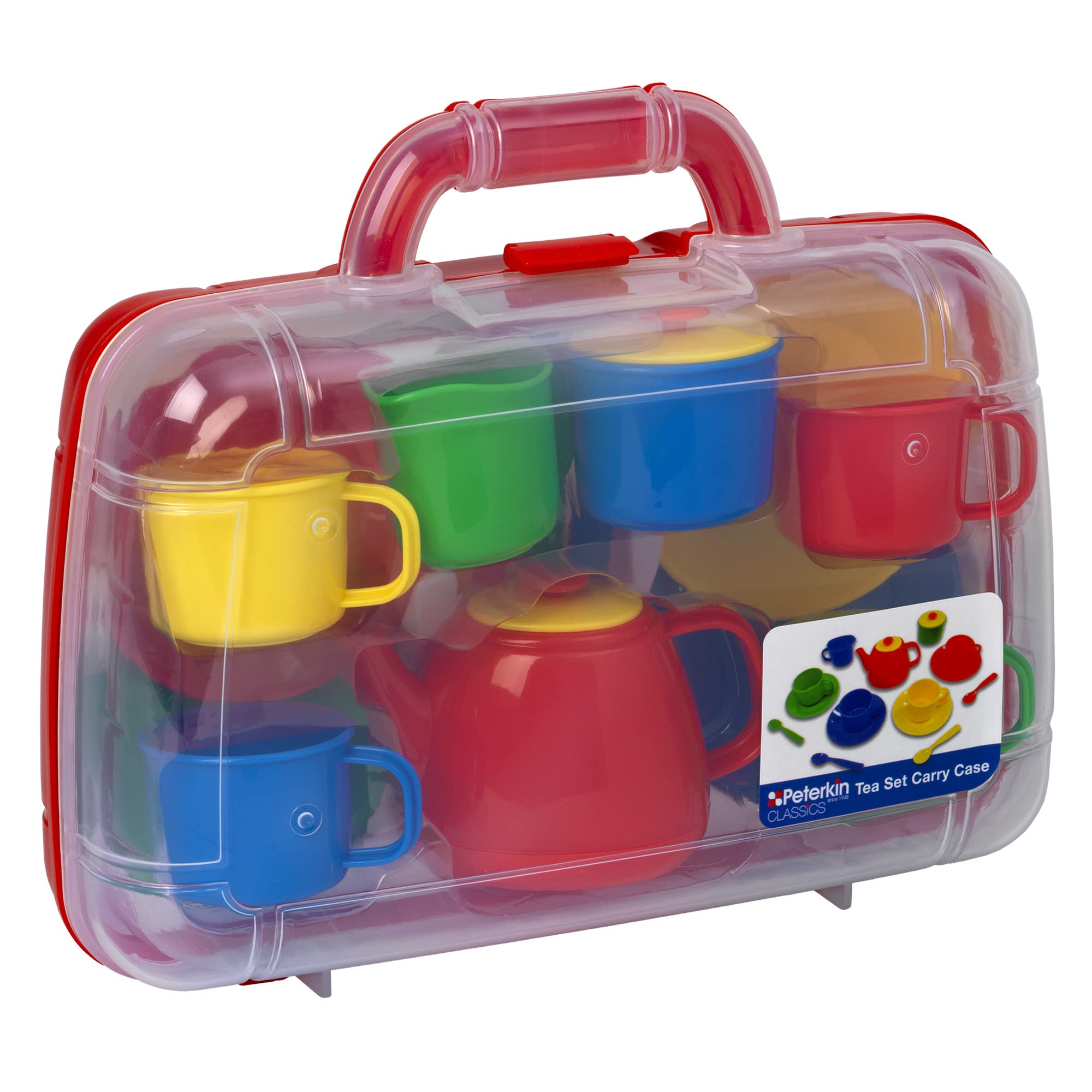 Peterkin tea set carry case front view, ideal for kids' pretend tea parties.