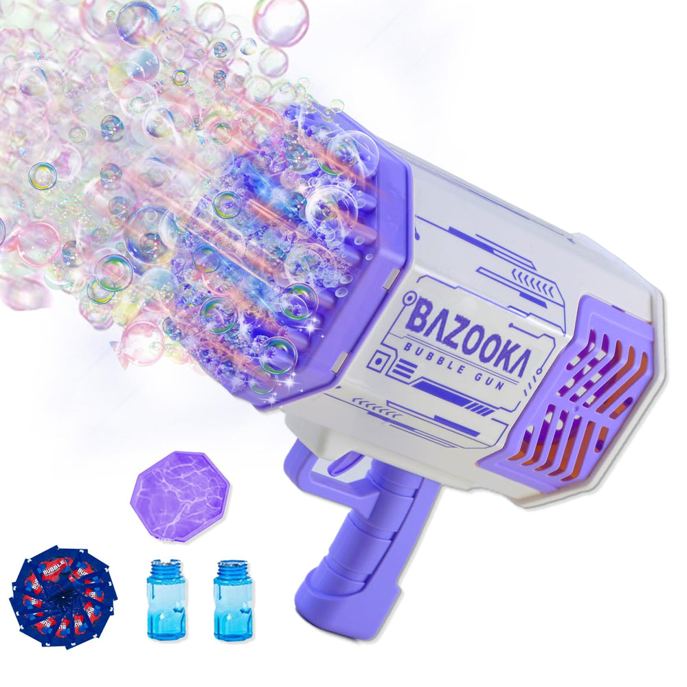 Petrella Bubble Gun Bazooka in action blowing colorful bubbles for outdoor fun.