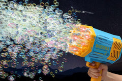 Petrella Bubble Gun with color-changing lights for night-time fun.