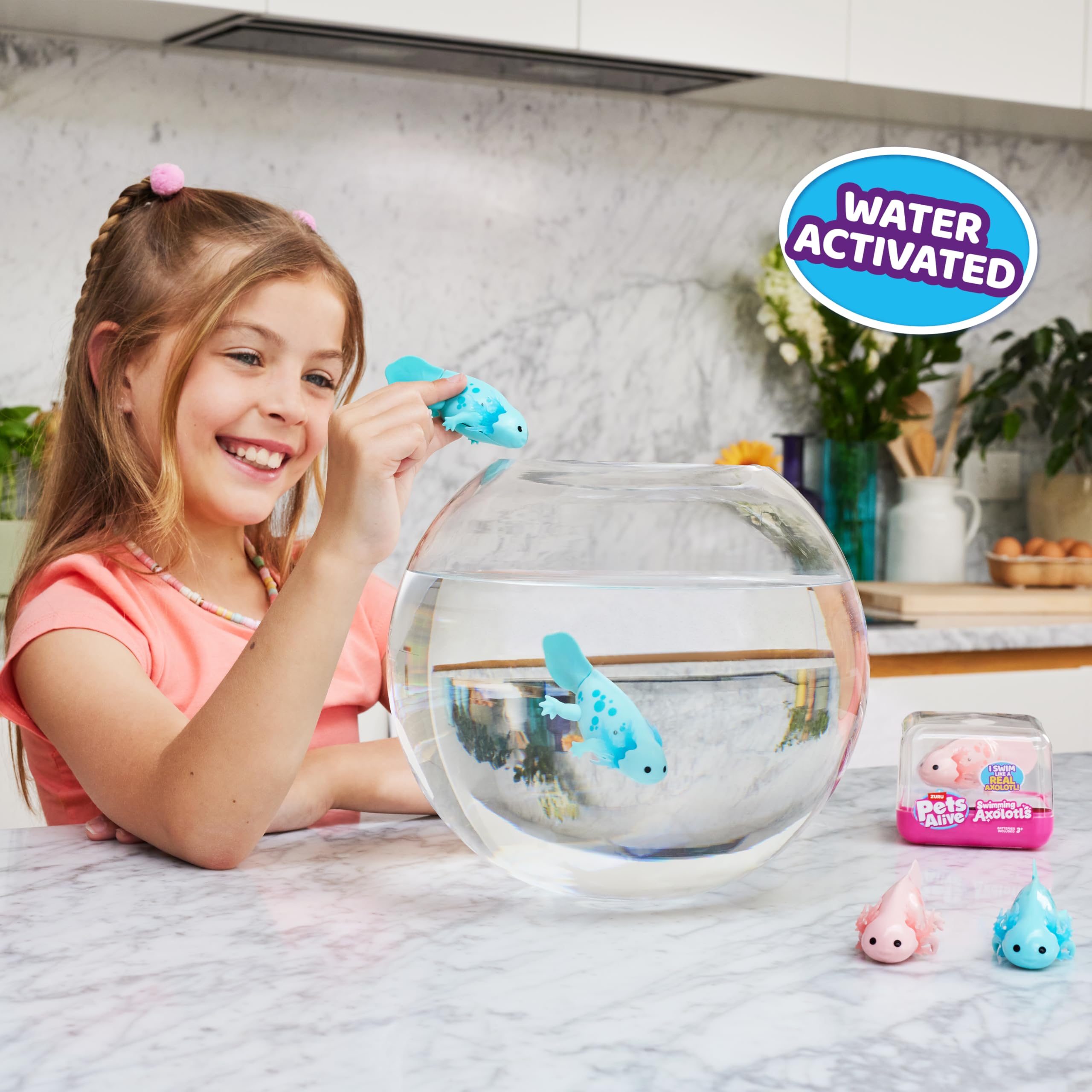 Pets Alive axolotl movement shown as hyper-realistic in tank