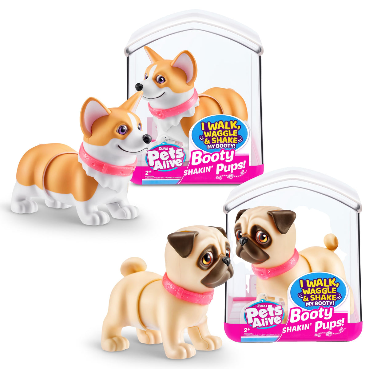 Pets Alive Booty Shakin' Pups walking action for interactive play.