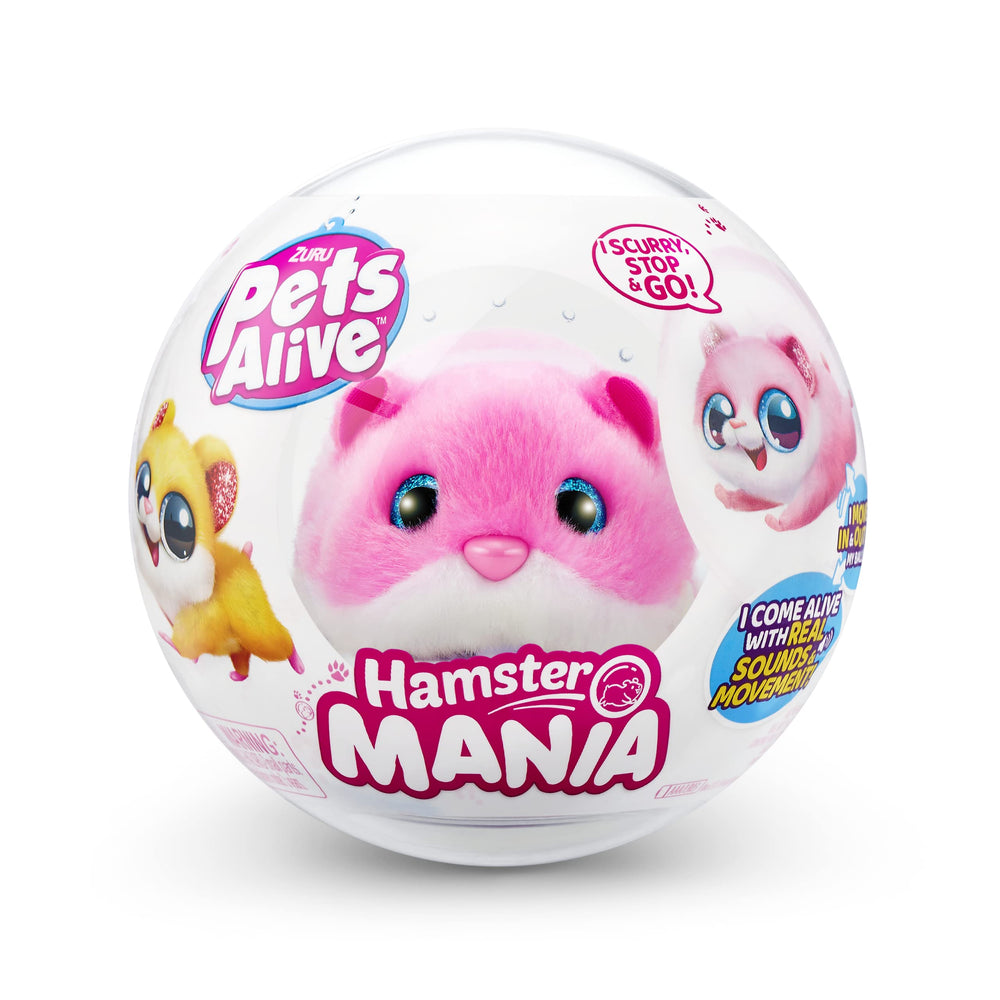 Pets Alive Hamstermania pink sounds replicate hamster chatter for realism.