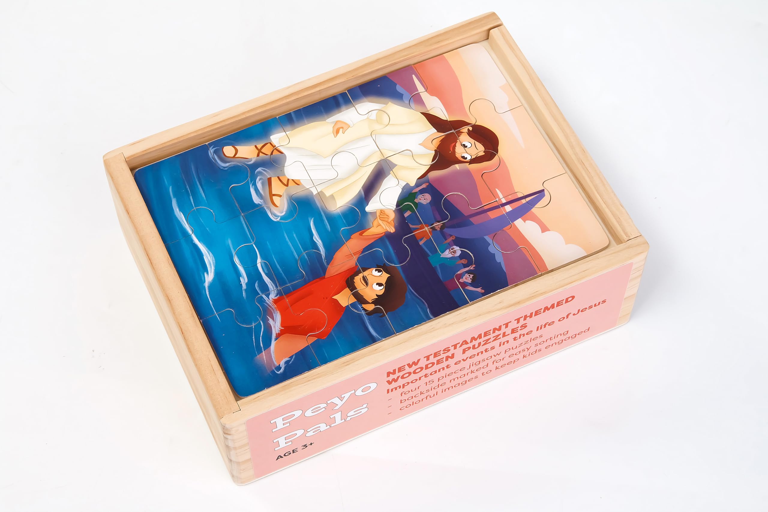 Peyo Pals Bible Puzzles: Box and pieces shown for quick setup.