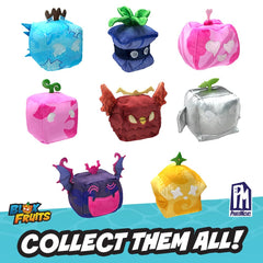 Close-up of BLOX Fruits plush fabric and stitching details.