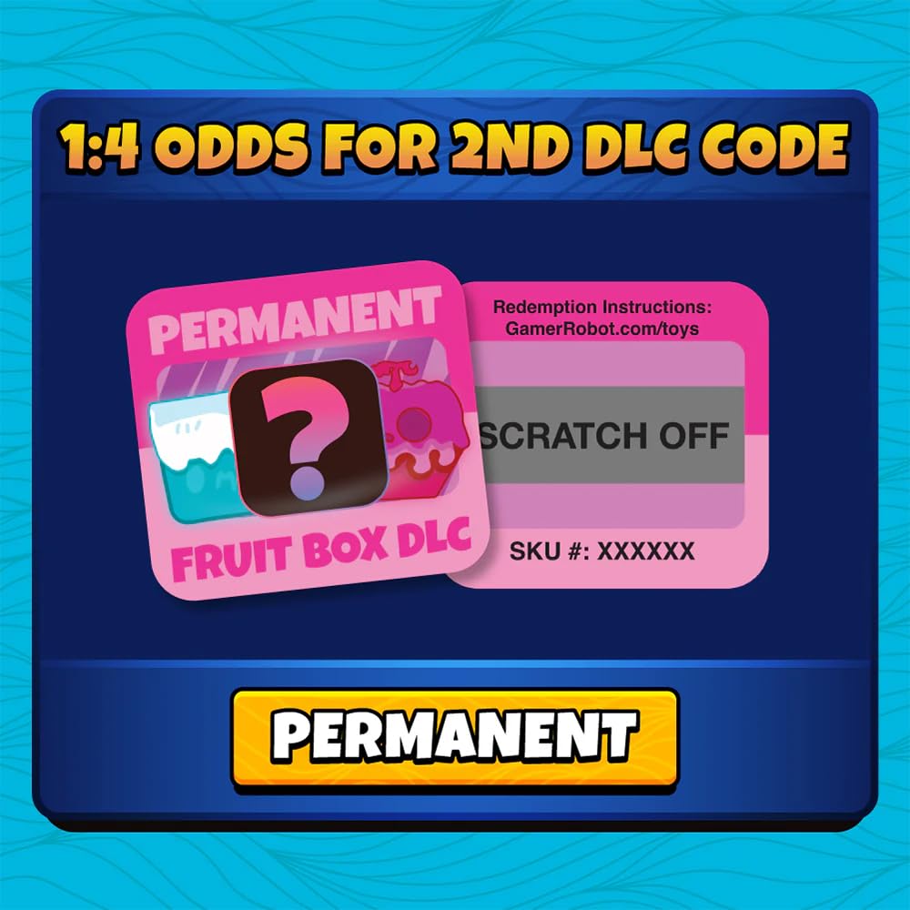 DLC code card shown with PhatMojo BLOX Fruits plush.