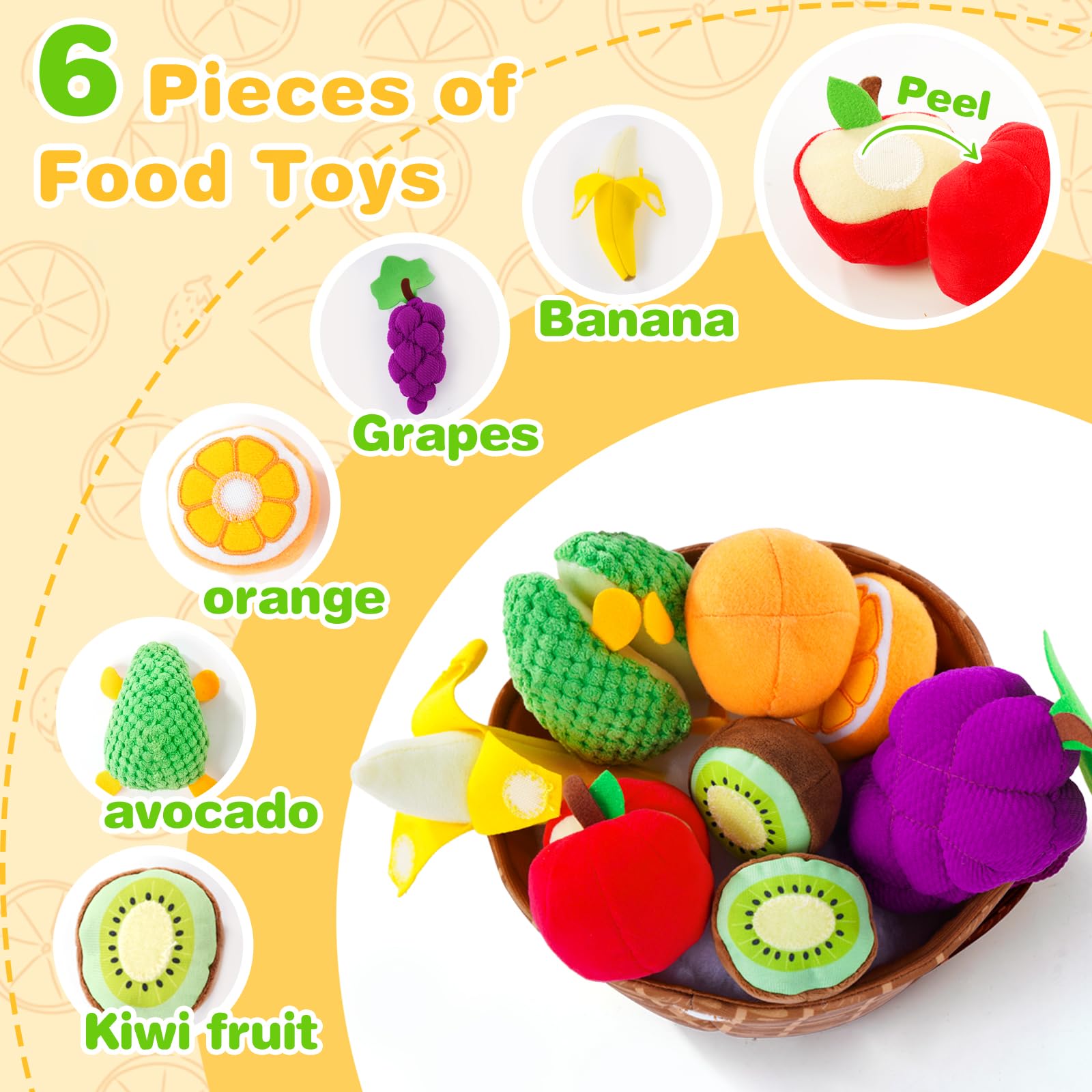 PHEZAPA machine-washable plush fruits withstand tugging during play.