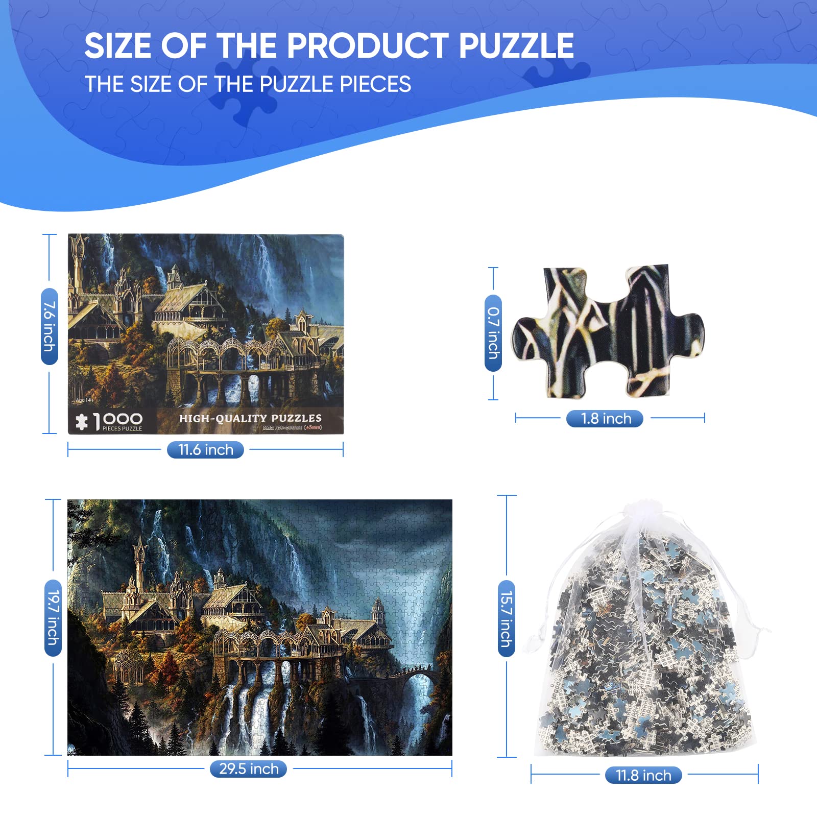 Phinli Lord of the Rings Waterfall Town basswood puzzle for durable, satisfying challenges.