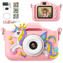 PHNIXGAM Pink Unicorn Kids Camera front view for young photographers