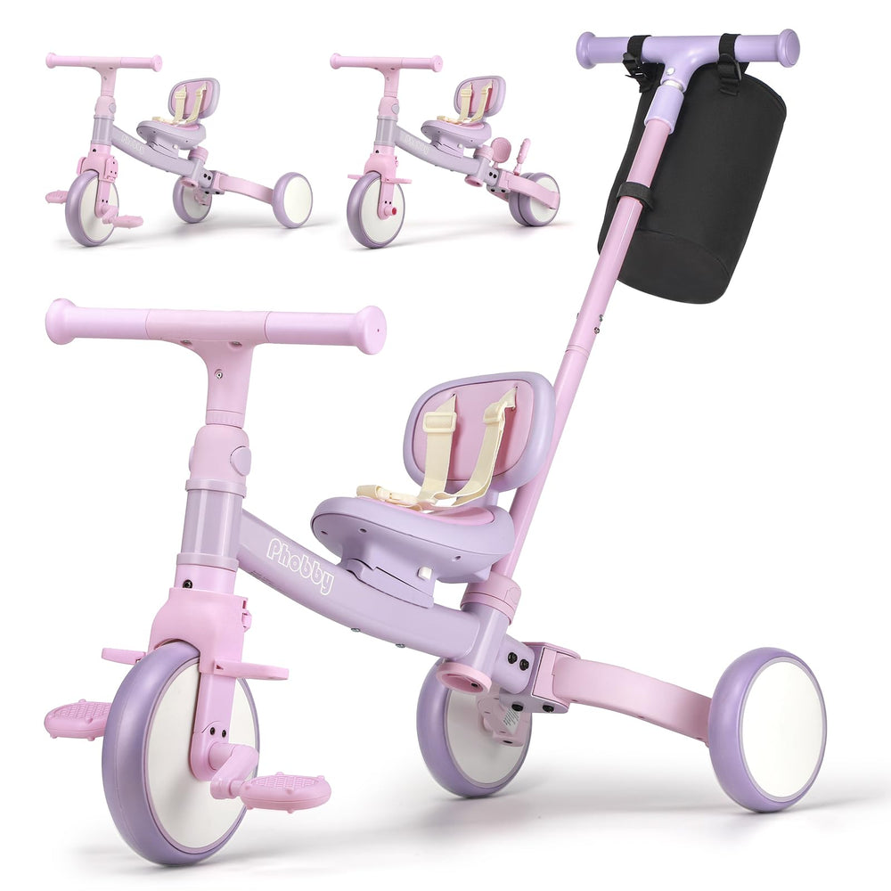 Phobby 5in1 toddler tricycle with push rod for easy parent control.