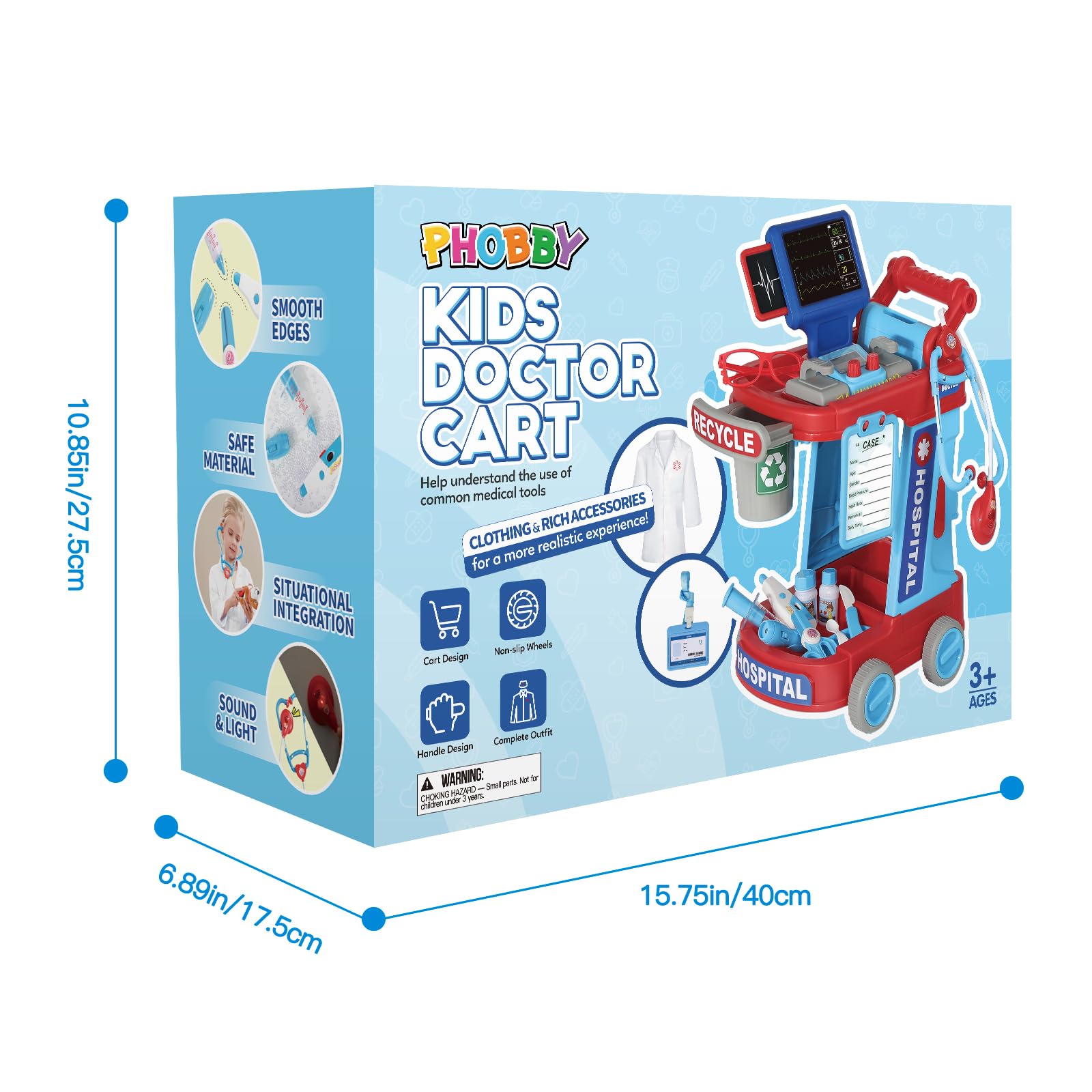 Phobby Doctor Cart Doctor Coat completes authentic costuming for kids.