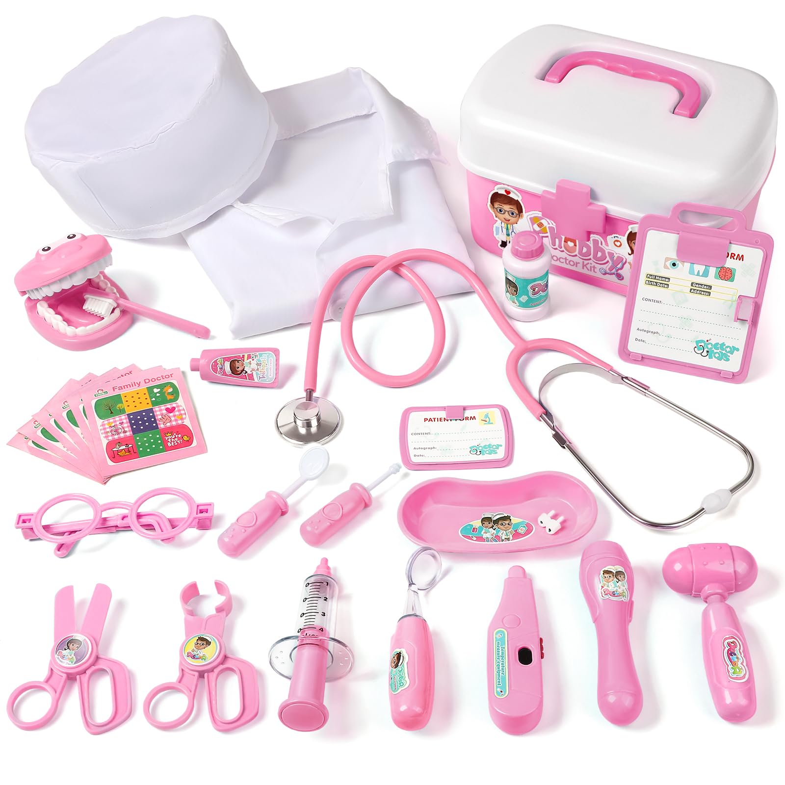 Phobby Durable Doctor Kit pink stethoscope closeup for heartbeat listening during play