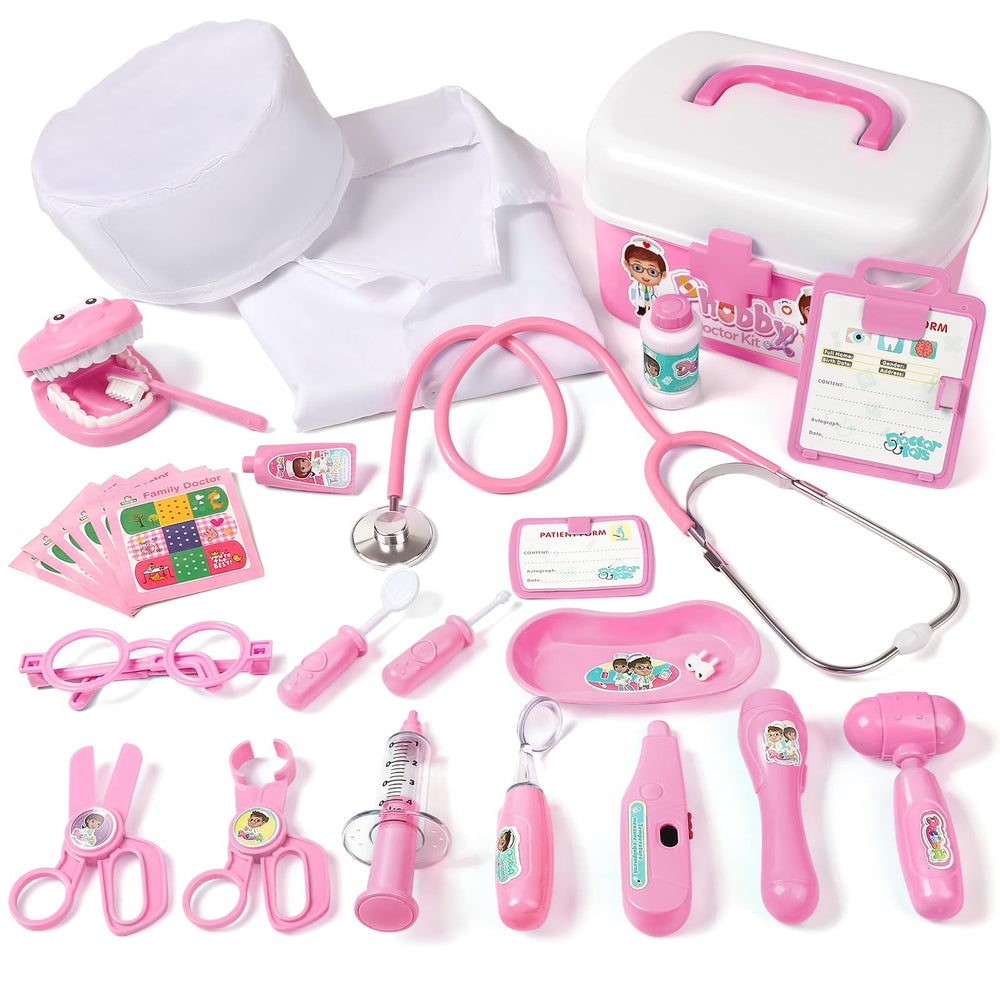 Phobby Durable Doctor Kit pink stethoscope closeup for heartbeat listening during play