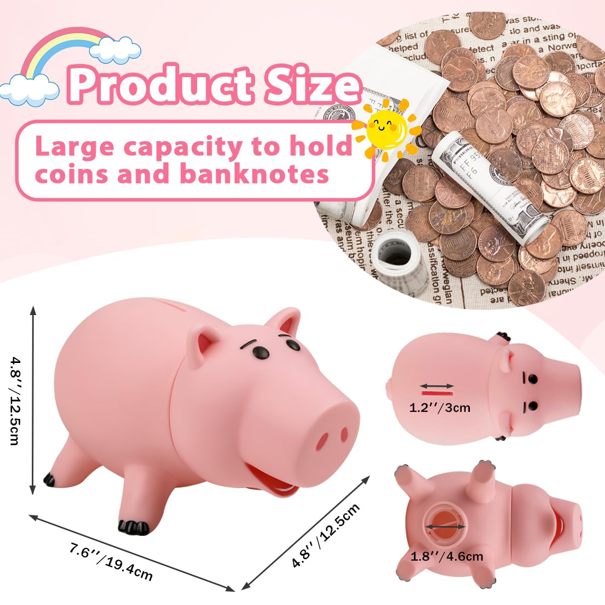 PHOCAS Piggy Bank bottom knob access enables quick money retrieval