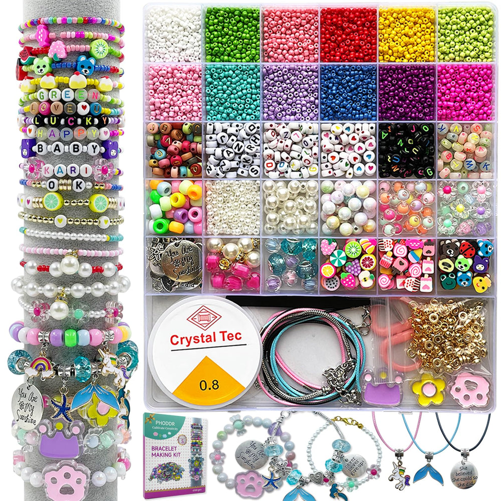 PHODDR 4300pcs beads kit with colorful beads for DIY bracelets.