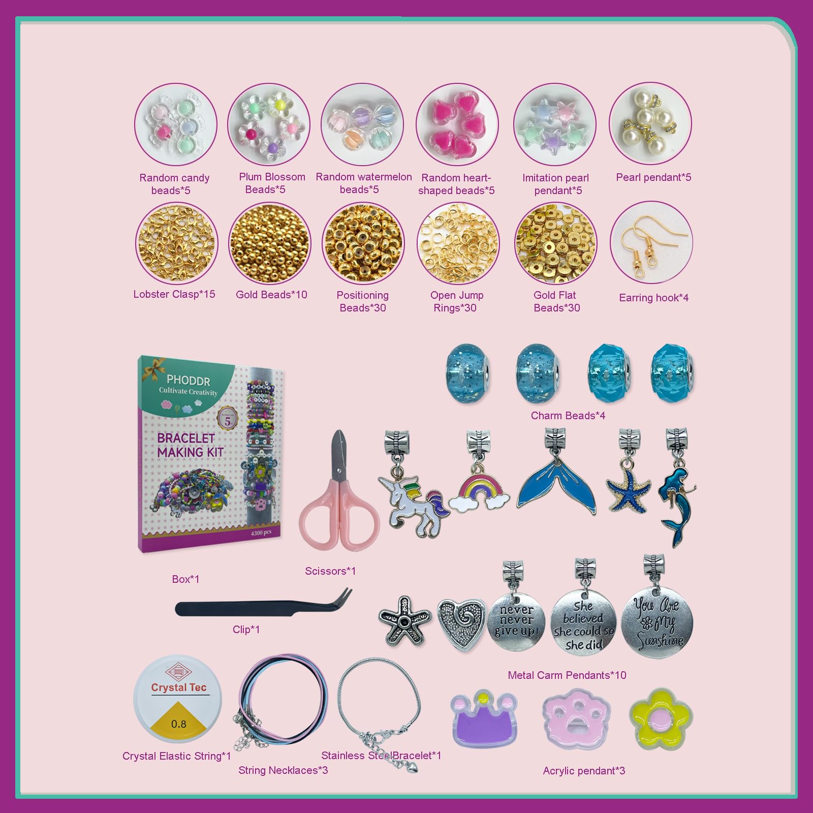 PHODDR kit enabling bracelets, necklaces, and earrings creation for kids.