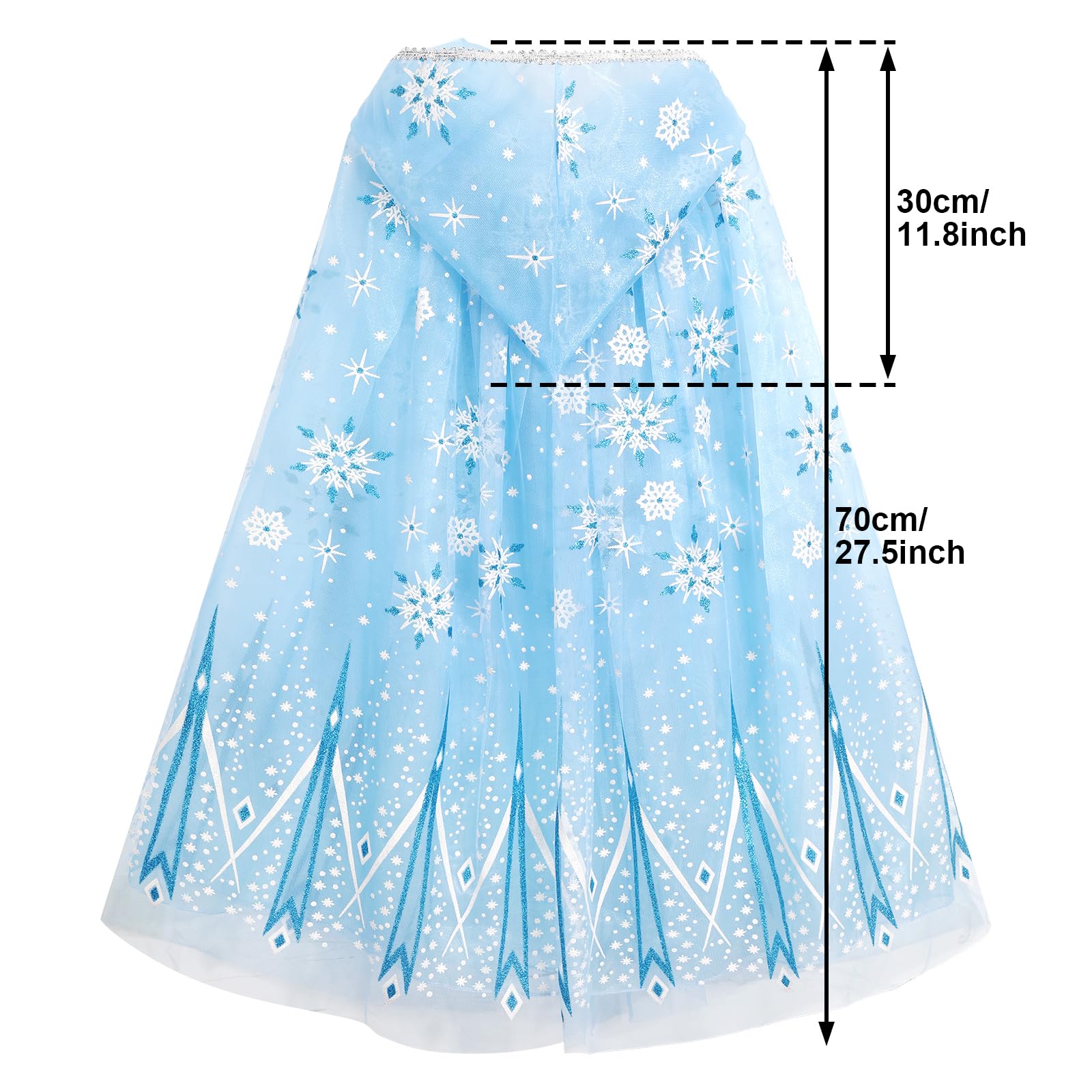 PHOGARY blue tulle cape with glitter snowflake print for pretend play