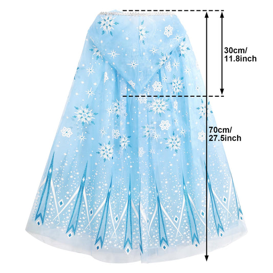 PHOGARY blue tulle cape with glitter snowflake print for pretend play