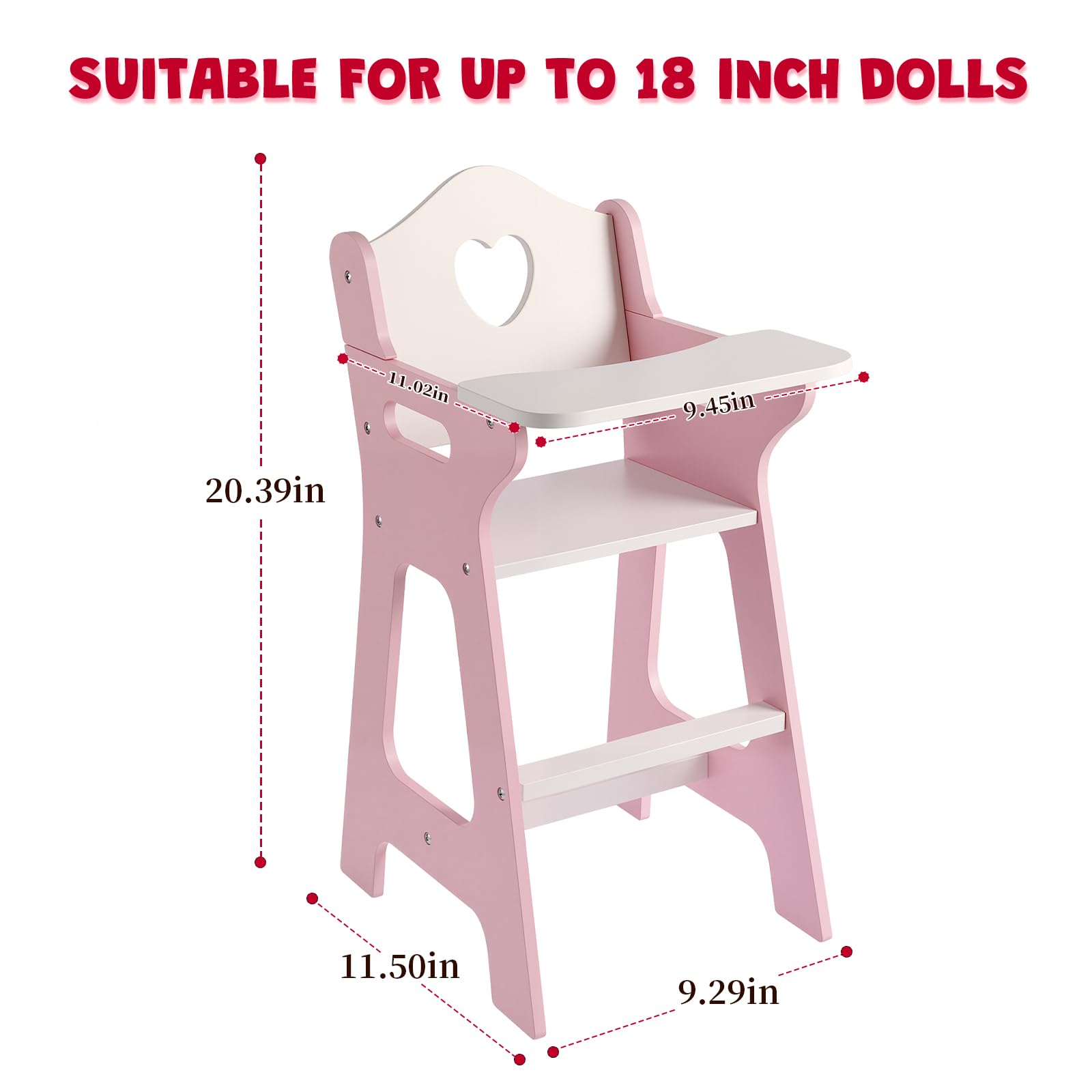 PHOKID doll high chair removable tray for easy role play meals