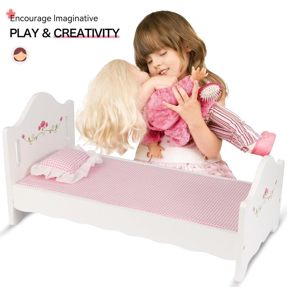 PHOKID pink check mattress provides cozy comfort for dolls.