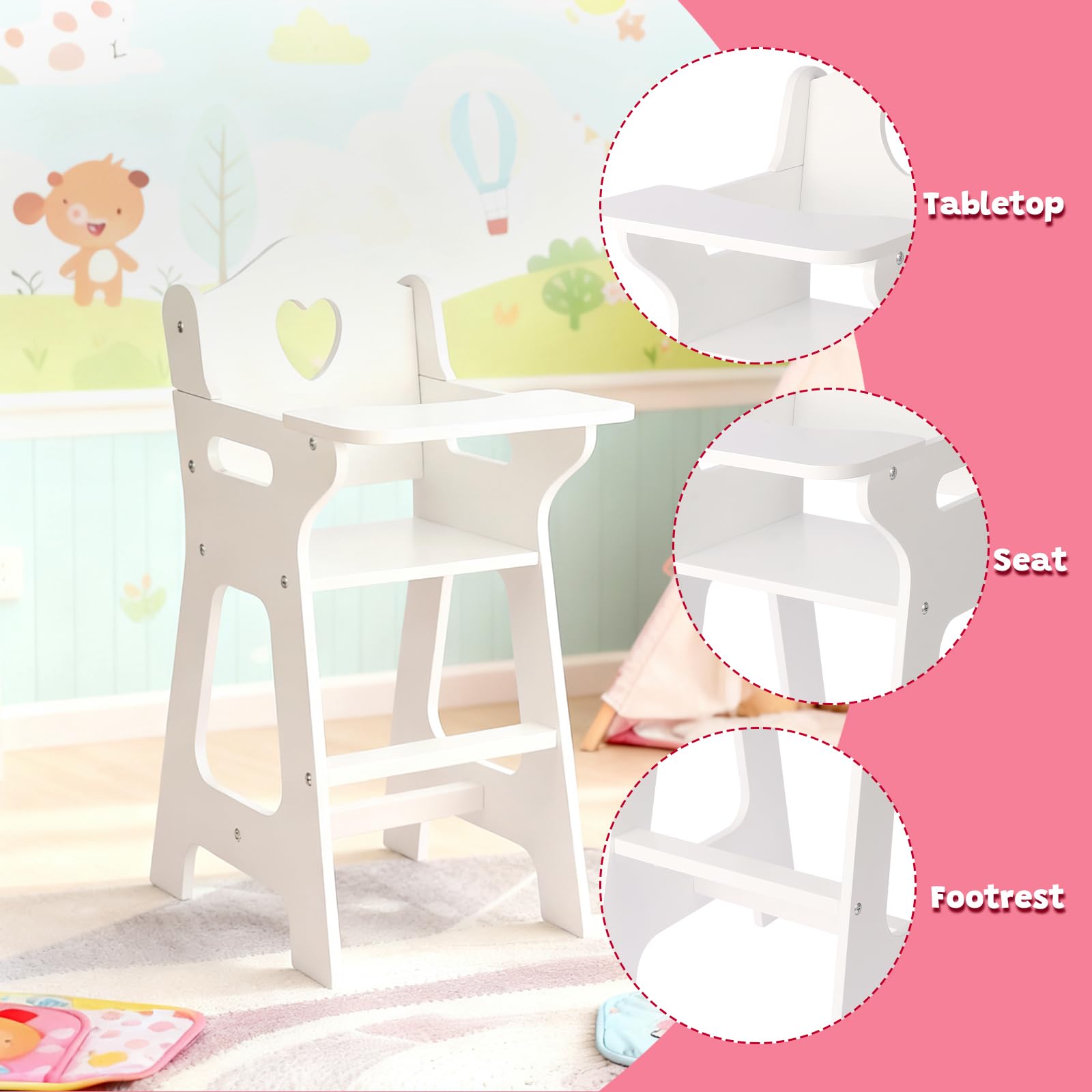 PHOKID wooden doll furniture tray cleans easily after snacks.