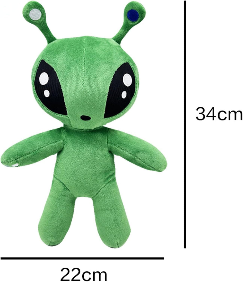 PHYDZFC 13-inch green alien plush side view, ideal for decorative bedside display and playful decor.