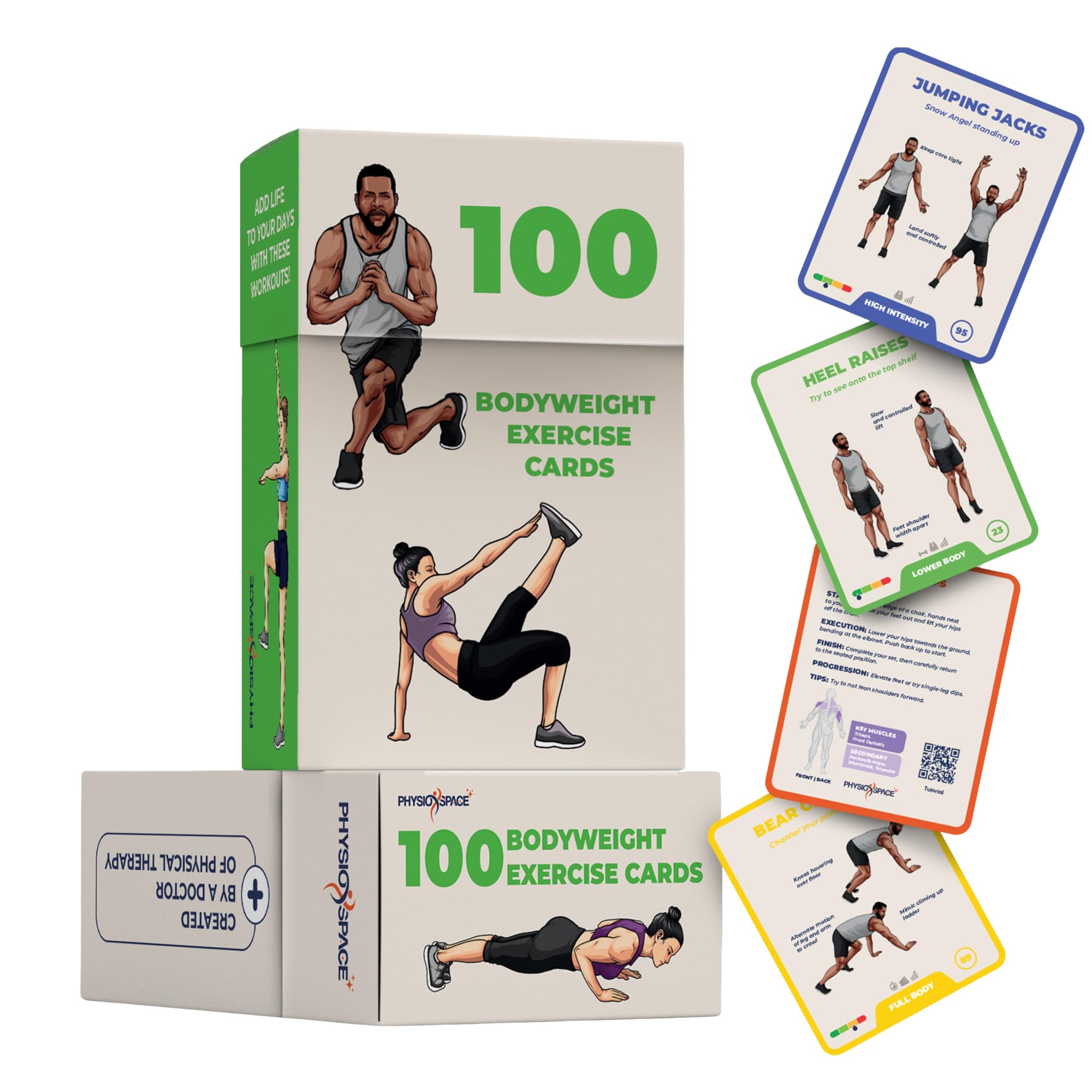 PhysioSpace 100+ bodyweight flashcards front cover for home workouts
