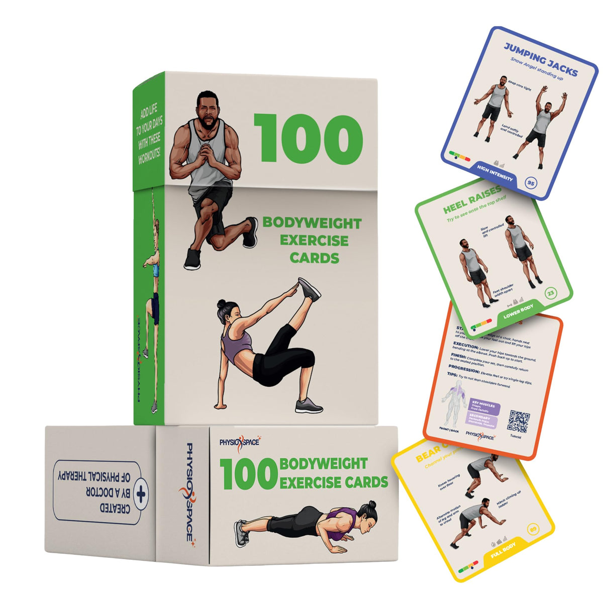 PhysioSpace 100+ bodyweight flashcards front cover for home workouts