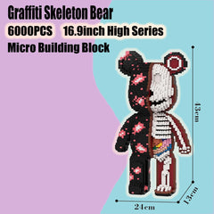 PIANTION Skeleton Bear with pink floral motifs, close-up for decorative collection and conversation piece.