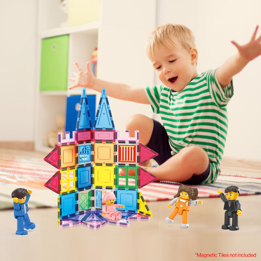 PicassoTiles action figures with movable limbs enabling dynamic pretend play sessions.