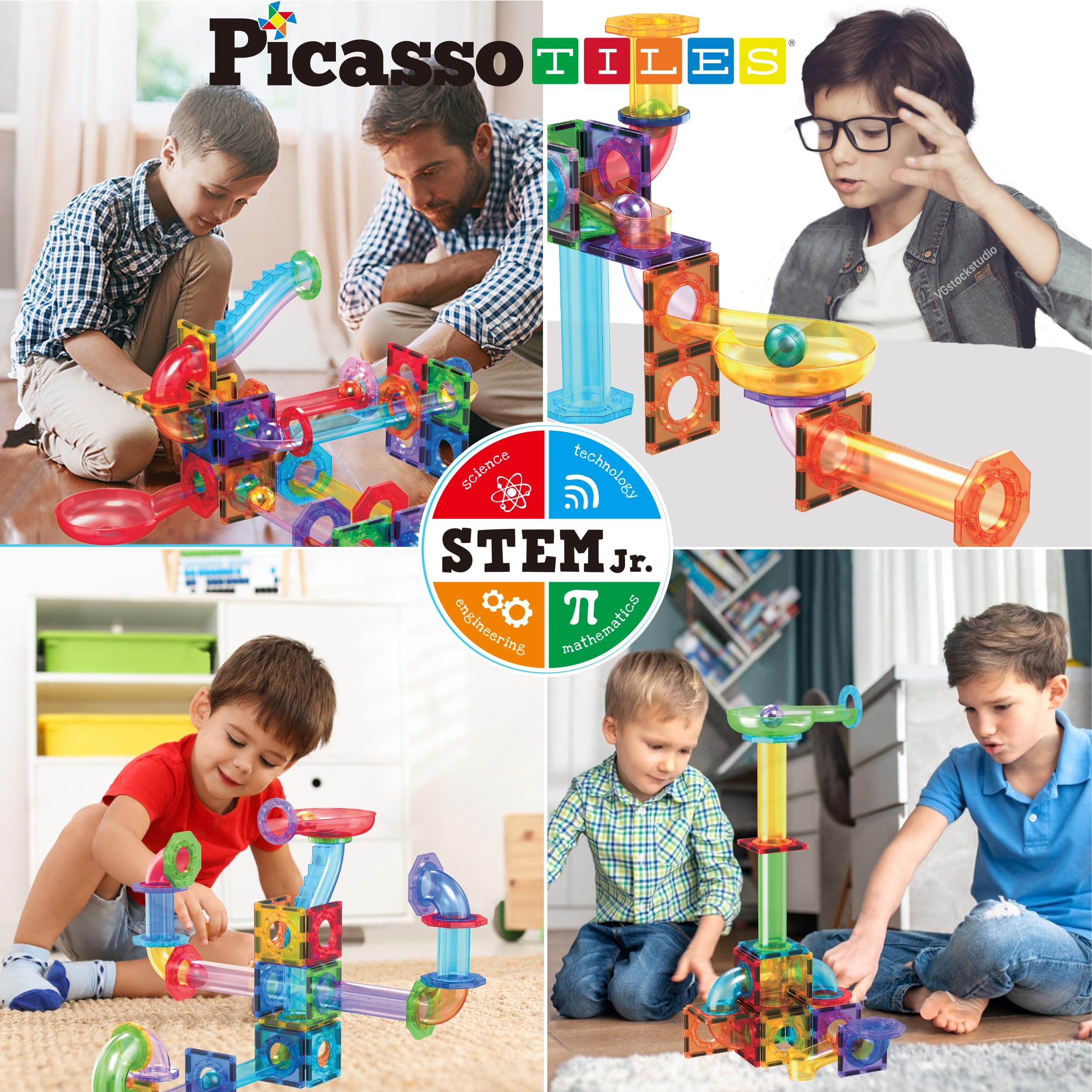 PicassoTiles building blocks enable multi-layer maze design and engineering exploration.