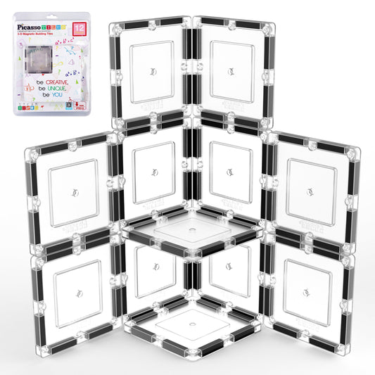 PicassoTiles clear expansion tiles for STEM play boost spatial reasoning and imaginative building.
