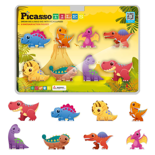PicassoTiles T-Rex action figure for imaginative play and fine motor skills.