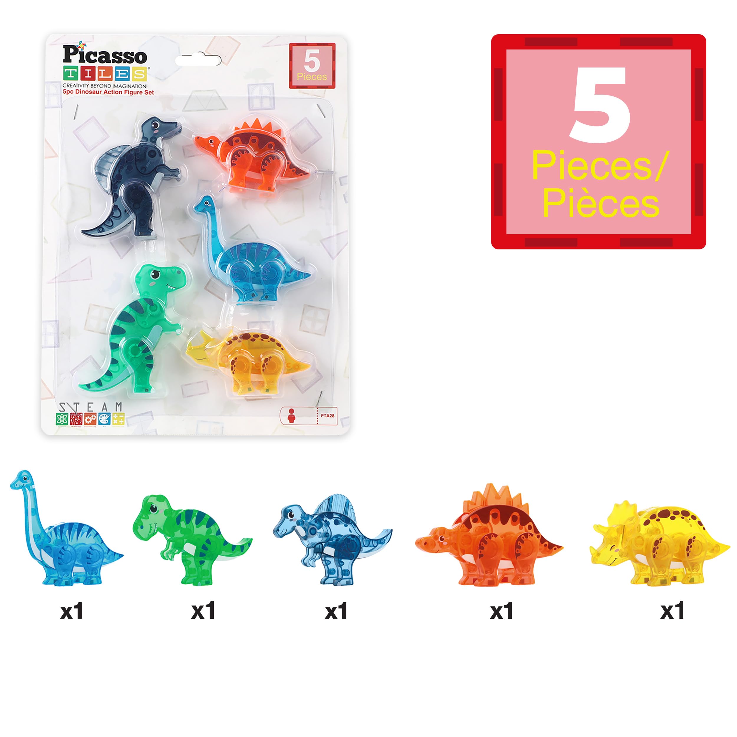 PicassoTiles Brachiosaurus parts featuring magnetic connectors for stable builds.