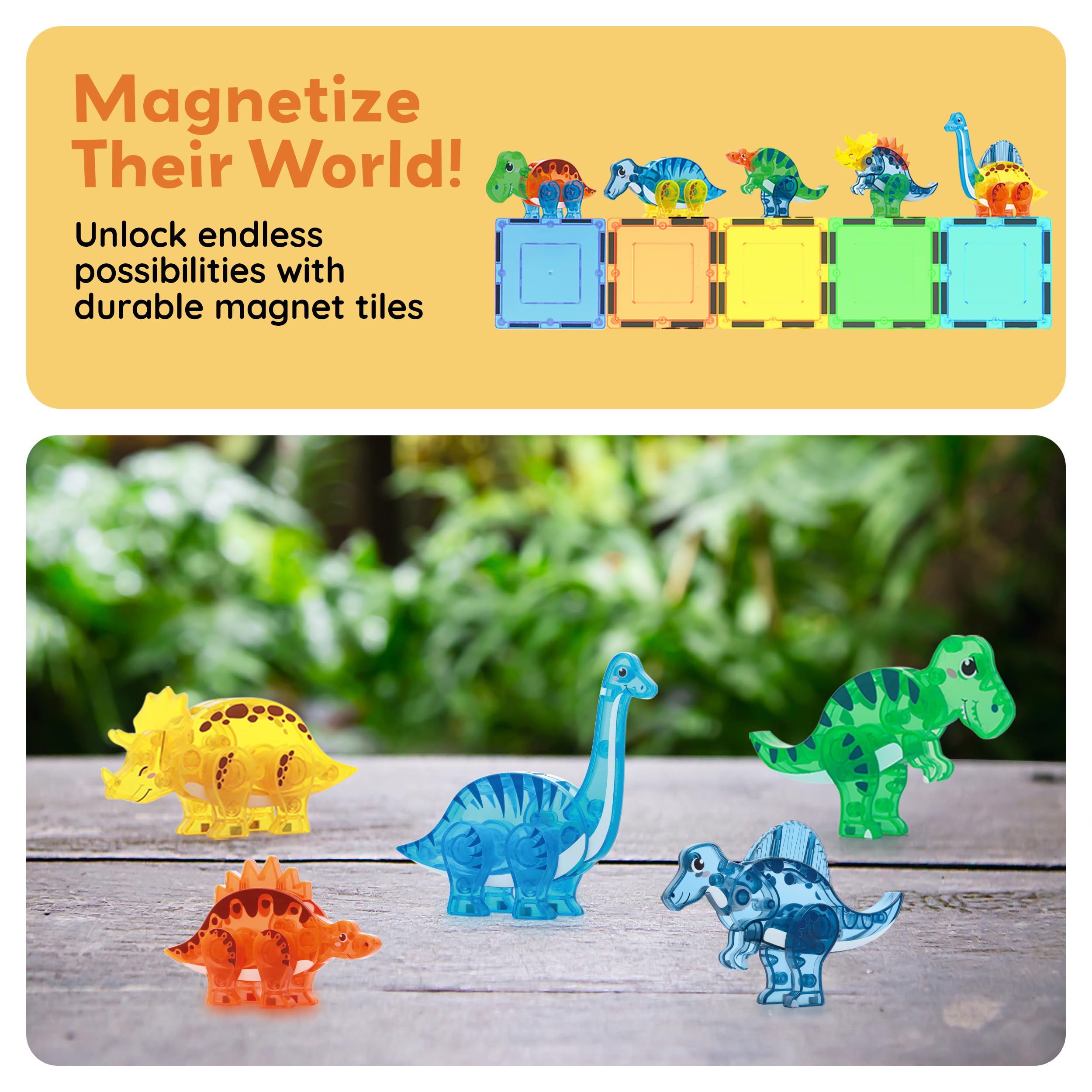PicassoTiles mix-and-match design options boost creative dinosaur builds.