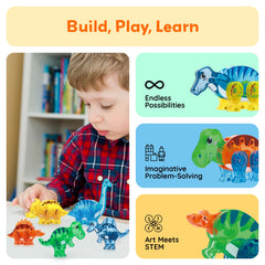 PicassoTiles Triceratops parts enabling mixed-design experiments.