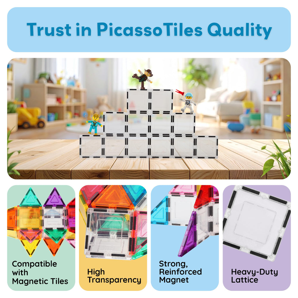 PicassoTiles clear tiles support open-ended exploration and STEM learning growth.