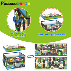 PicassoTiles foldable toy box for the playroom supports easy cleanup after play.