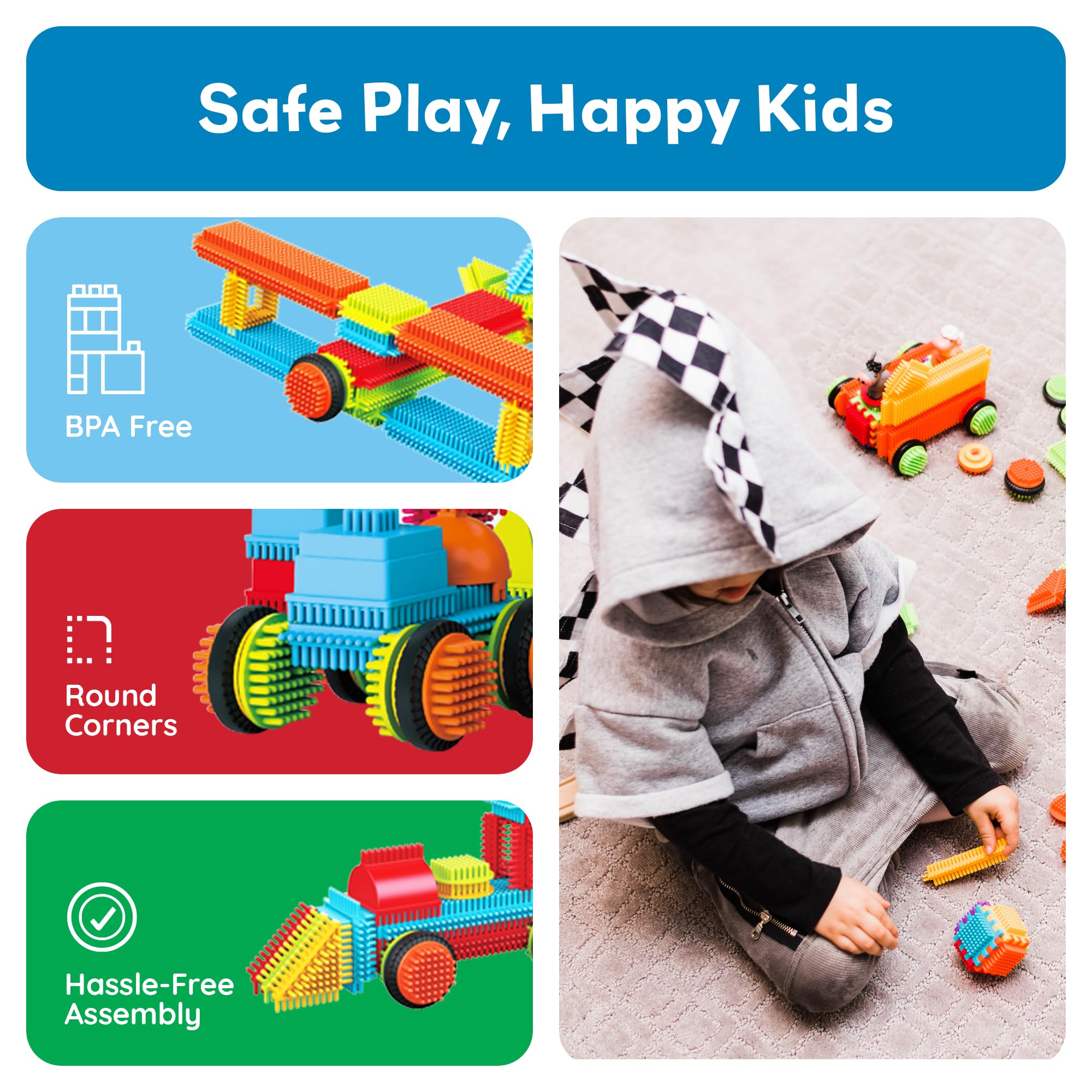 PicassoTiles Hedgehog blocks boost hand-eye coordination during play.