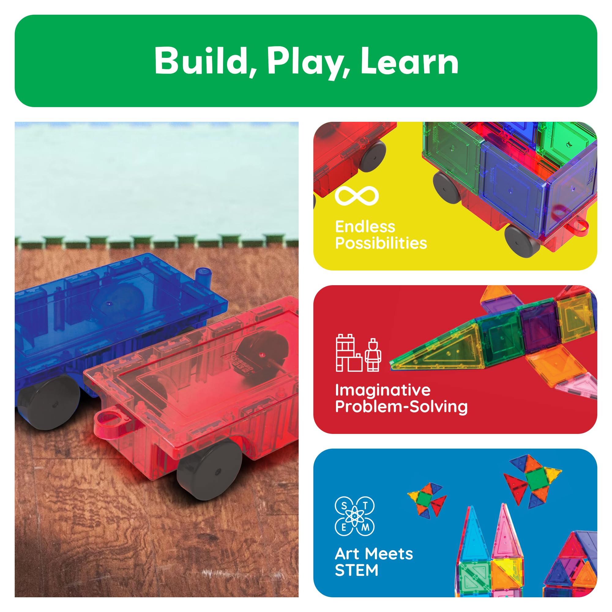 PicassoTiles long bed truck highlighting reinforced hitch for versatile play