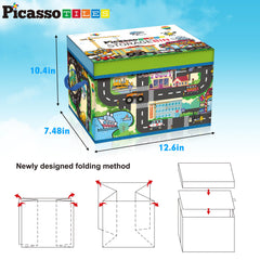 PicassoTiles magnet tile organizer bin keeps magnetic tiles neatly stored for quick setup.