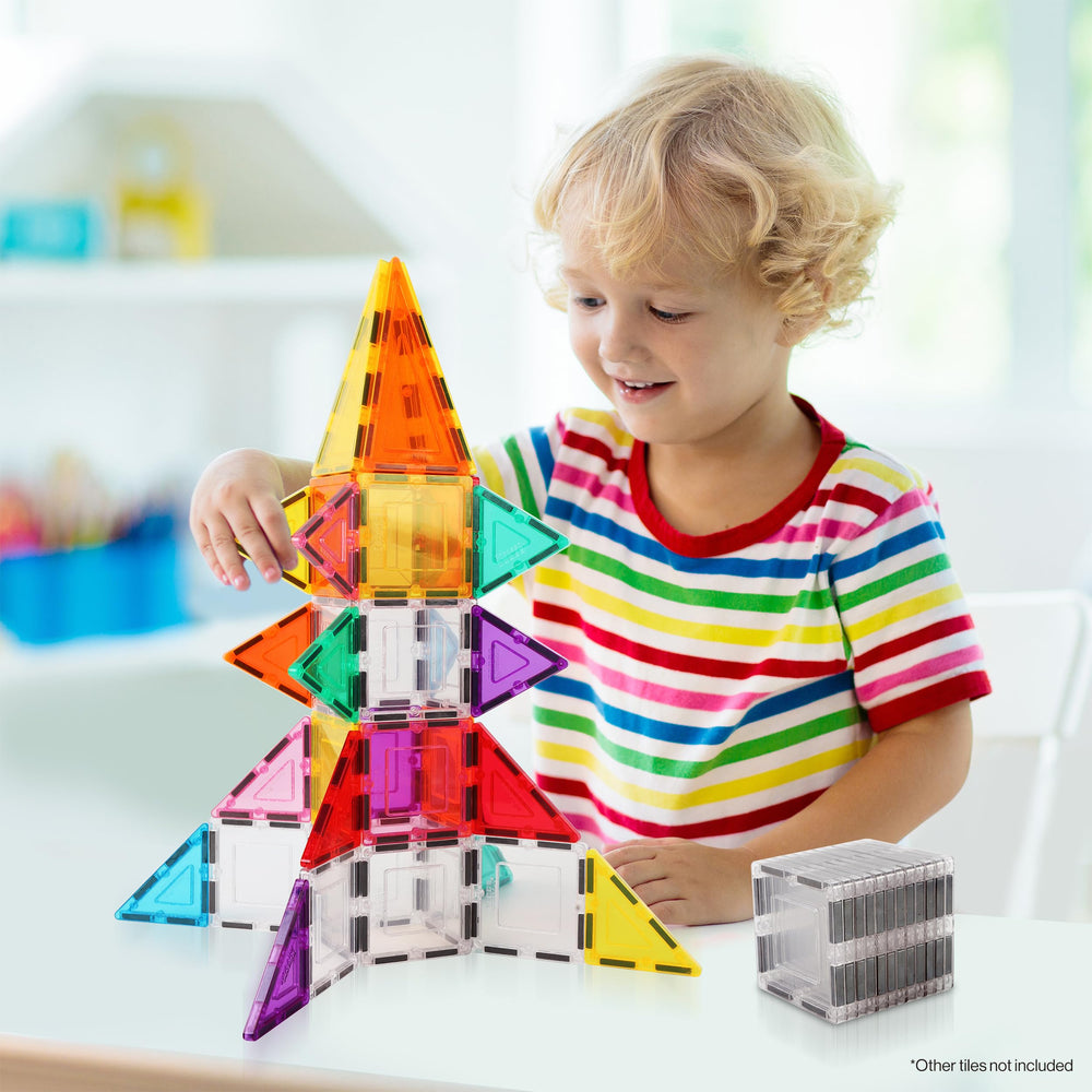 PicassoTiles clear tiles with smooth edges for safe, repeated play in classrooms and homes.