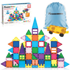 PicassoTiles 101 pcs magnetic tiles car for interactive learning and imaginative play.