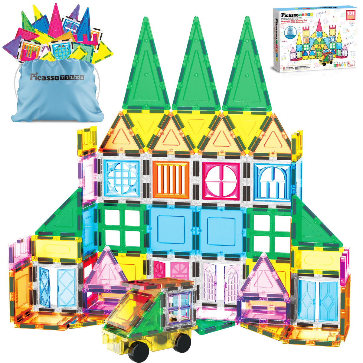 PicassoTiles 101-piece magnetic tile set for open-ended play and STEM exploration.
