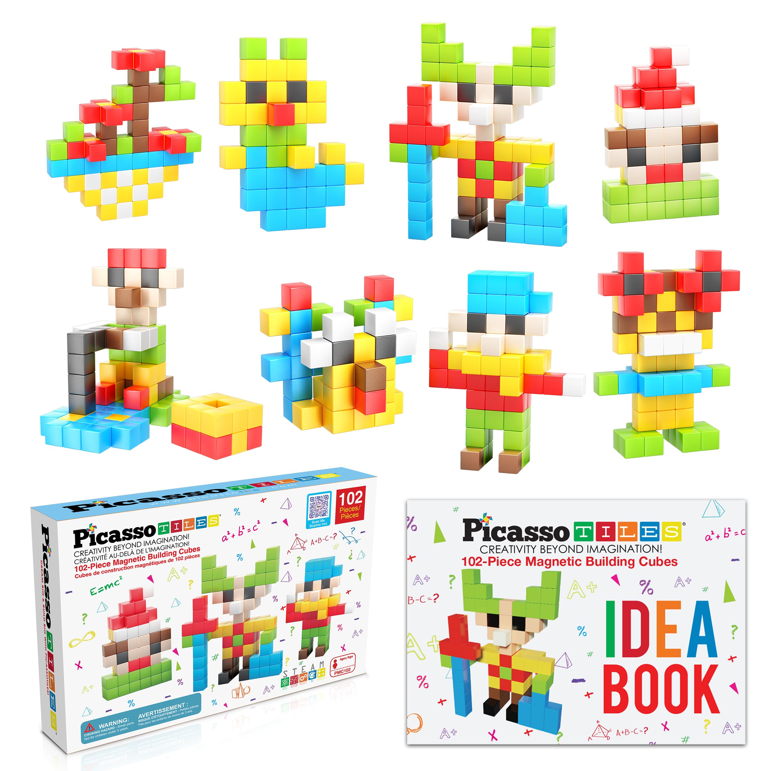 PicassoTiles 102-piece pixel cubes assembled into colorful magnet grid for creative play